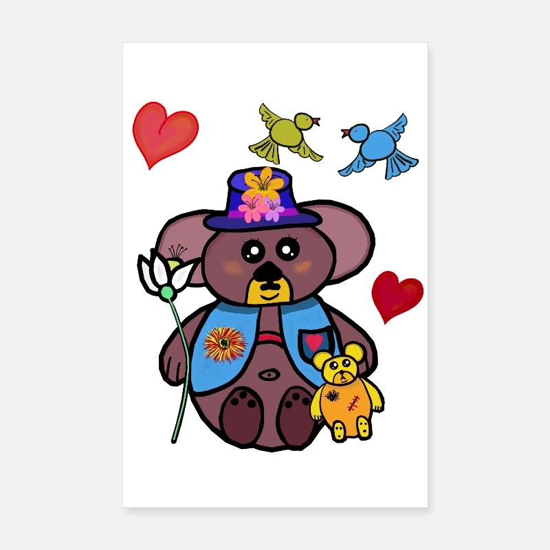 Teddybär  Blüten Garten Bär  Vögeln Poster 20x30 cm