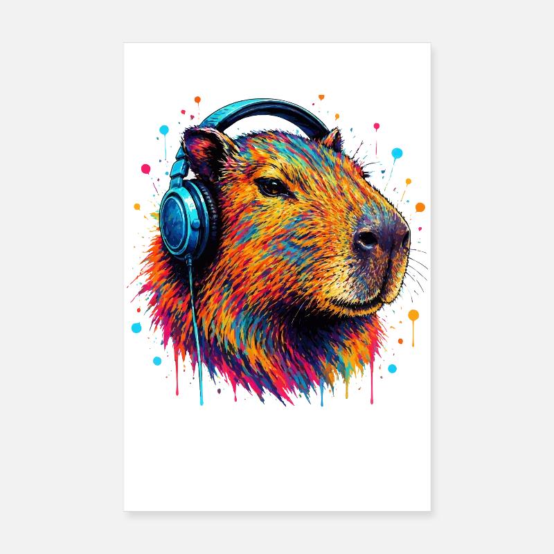 Bunte Kapibara mit Kopfhörern Poster 20x30 cm