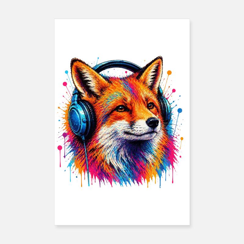 Neonfuchs mit Kopfhörern Poster 20x30 cm