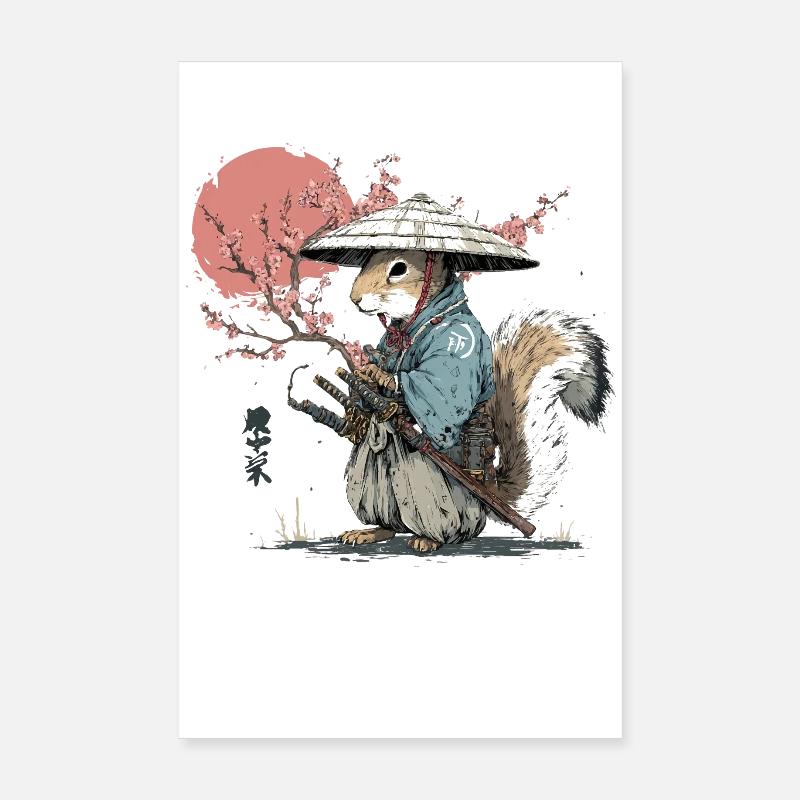 Samouraï Écureuil en Robe de Sakura Poster 20 x 30 cm