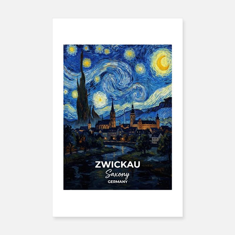 Zwickau Germany in Starry Night Style Poster 8" x 12" (20x30 cm)