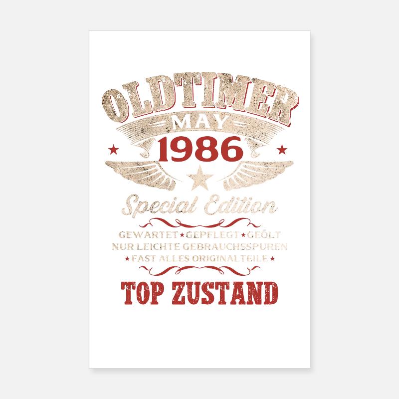 40. Geburtstag Geschenk Mann Oldtimer Mai 1986 Poster 20x30 cm