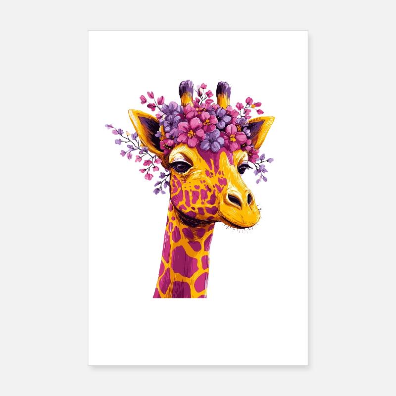 Giraffe Blütenkrone Farbexplosion Poster 20x30 cm