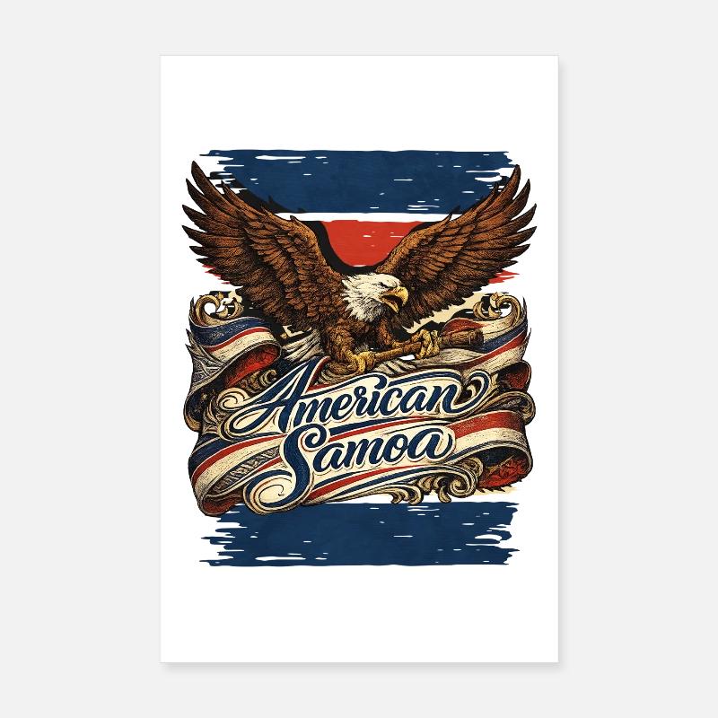 Aigle sur ruban de drapeau Samoa américaines Poster 20 x 30 cm