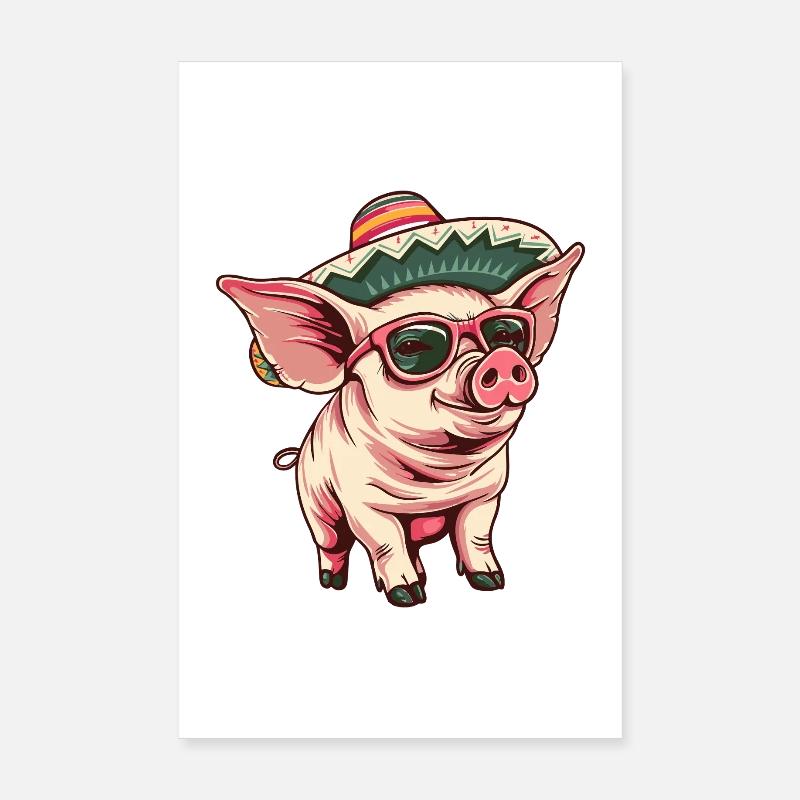 Sombrero comique drôle de cochon Poster 20 x 30 cm