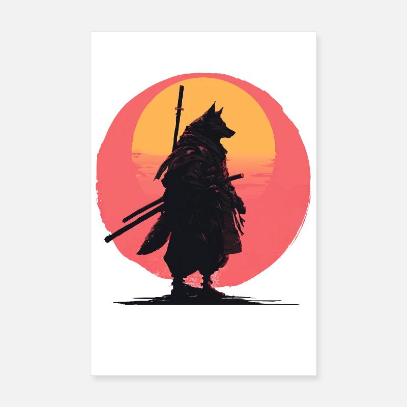 Wolf Sunset Samurai Rider Poster 20x30 cm