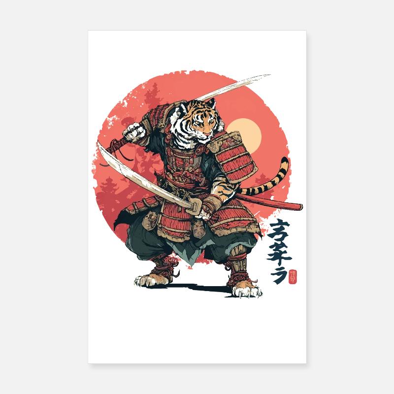 Tiger Samurai in Crimson Armor Poster 8" x 12" (20x30 cm)
