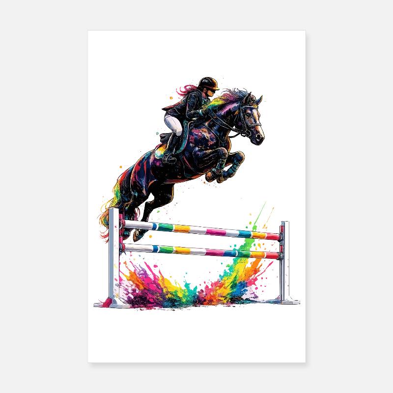 Tournoi coloré de chevaux de saut d’obstacles Poster 20 x 30 cm