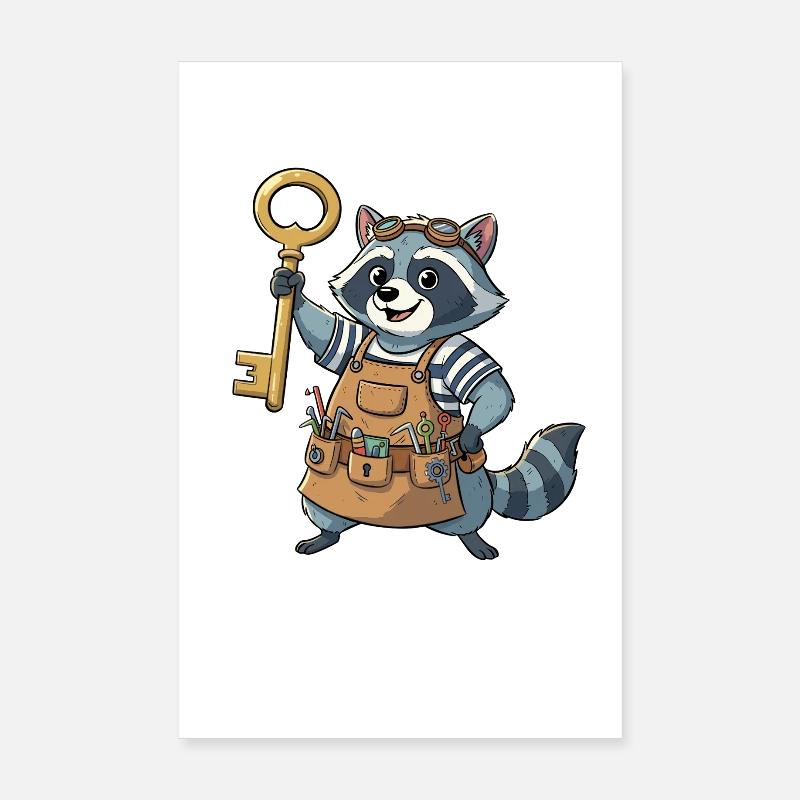 Key Heroes Construction Raccoon Poster 8" x 12" (20x30 cm)