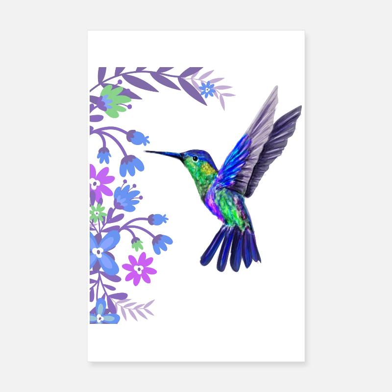 Kolibri Vogel Design mit botanischen Blumen Poster 20x30 cm