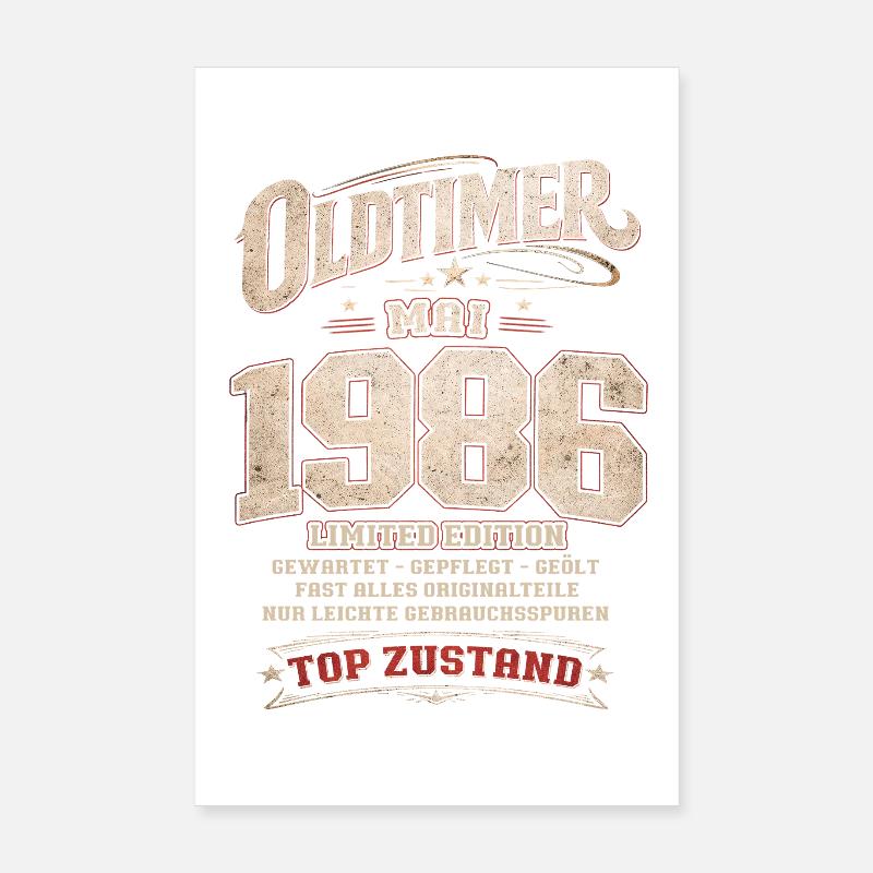 40. Geburtstag Geschenk Mann Oldtimer Mai 1986 Poster 20x30 cm