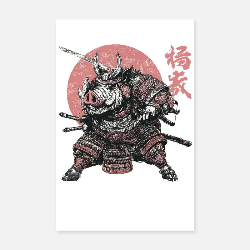 Samurai Boar Armor Clash Poster 8" x 12" (20x30 cm)