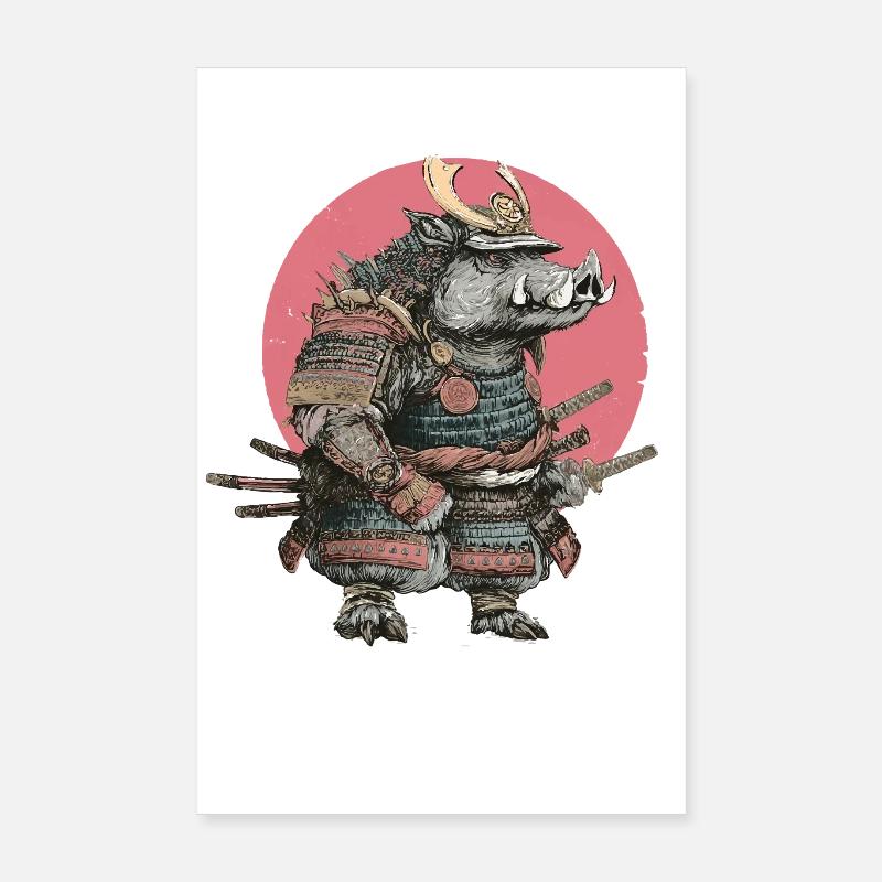 Boar Samurai in Armor with Pink Crest Poster 8" x 12" (20x30 cm)