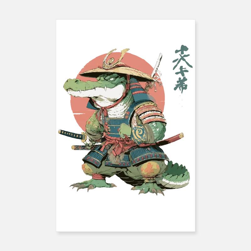 Samurai-Alligator in Sonnenuntergangsrüstung Poster 20x30 cm