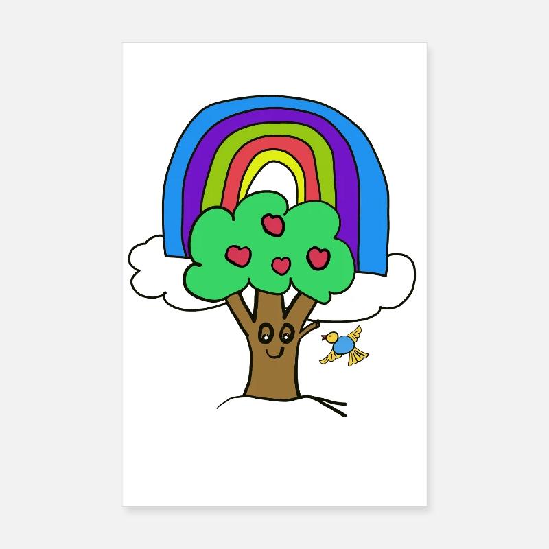 Regenbogen Apfelbaum Vogel Kinder Poster 20x30 cm