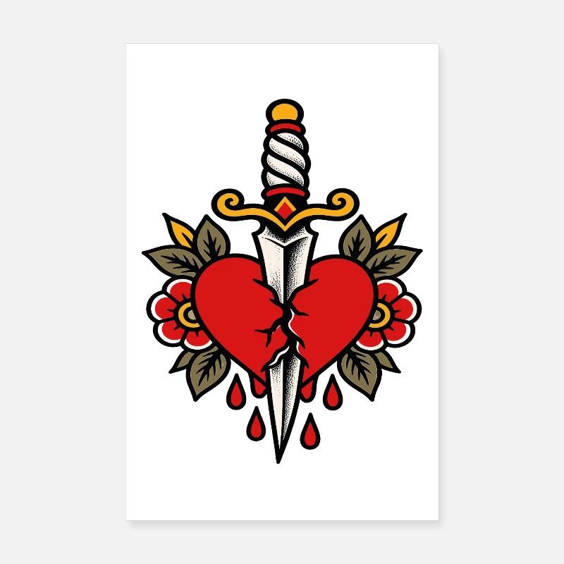 Herz-Pierced Dagger-Tattoo-Stil Poster 20x30 cm