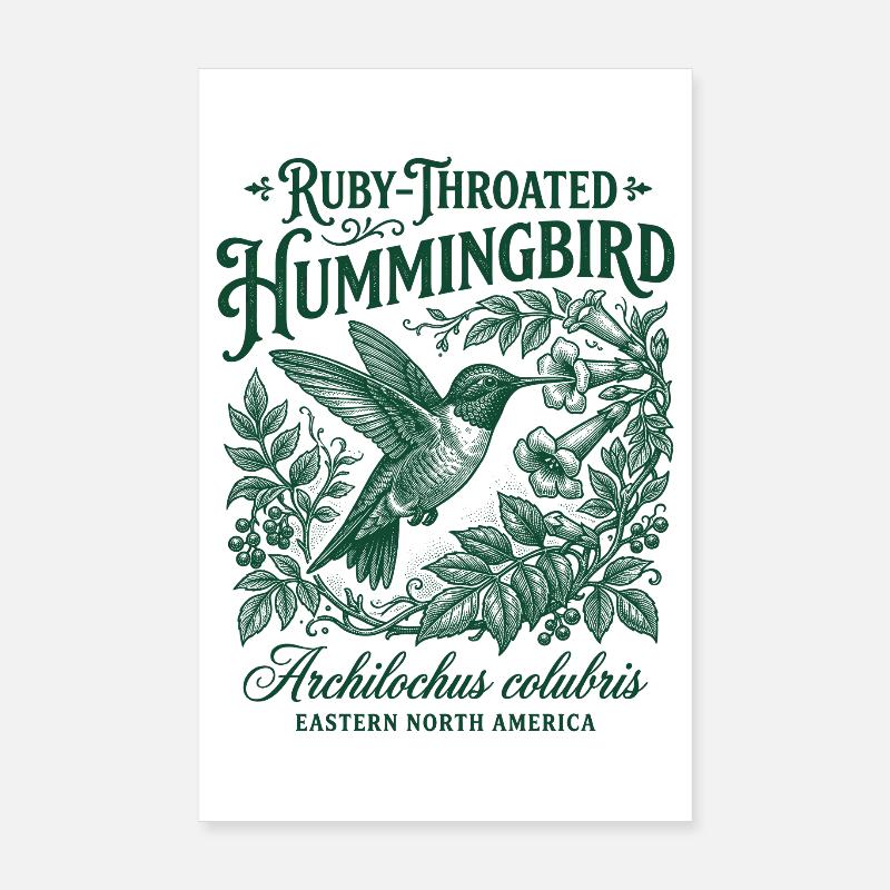Ruby Throated Hummingbird Colibri Poster 8" x 12" (20x30 cm)