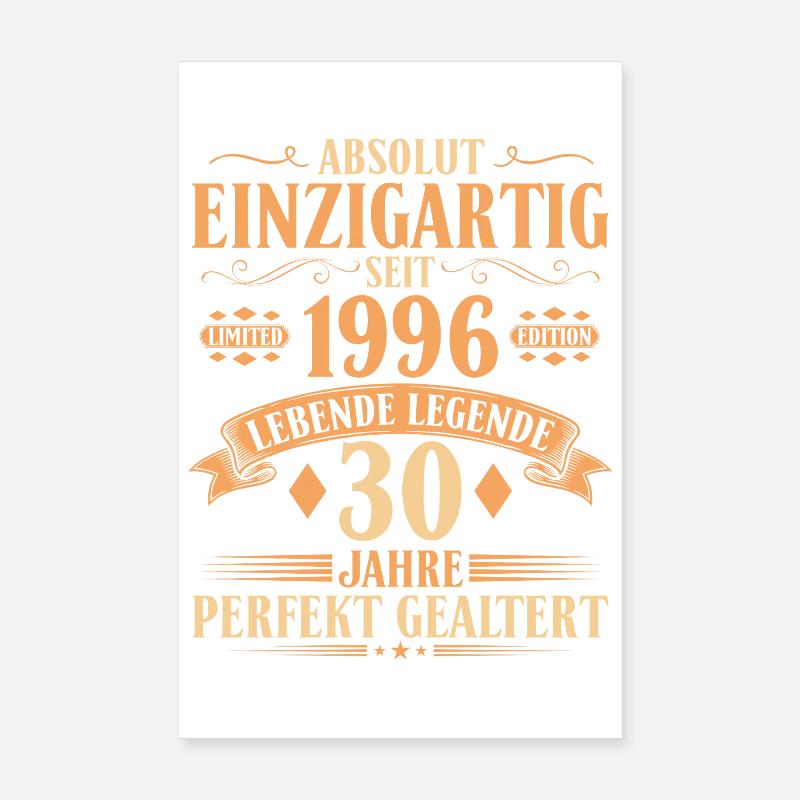 Einzigartig seit 1996 - 30. Geburtstag Vintage Poster 20x30 cm