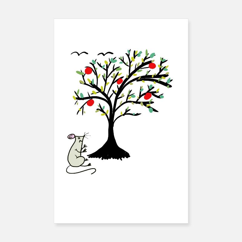 Cute Mouse Apples Apple Tree Child Poster 8" x 12" (20x30 cm)
