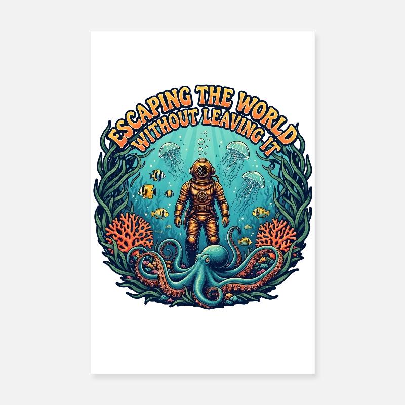 Escaping the world under water | Diving Poster 8" x 12" (20x30 cm)