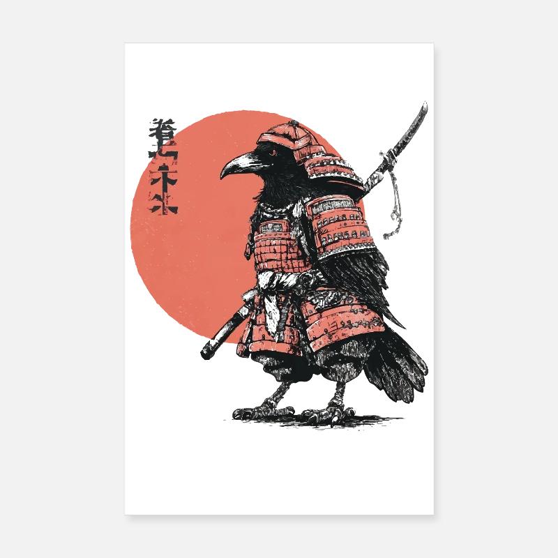 Raven Samurai in Armor Ukiyoe Sunset Poster 8" x 12" (20x30 cm)