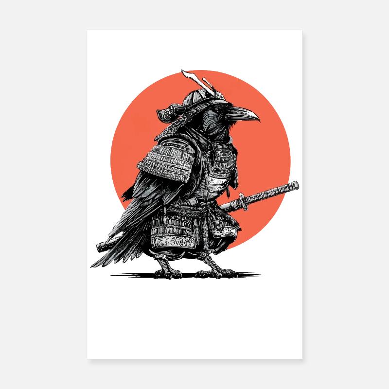 Samurai-Krähe in Rüstung Poster 20x30 cm