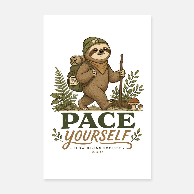 Pace Yourself Sloth Hiking Poster 8" x 12" (20x30 cm)