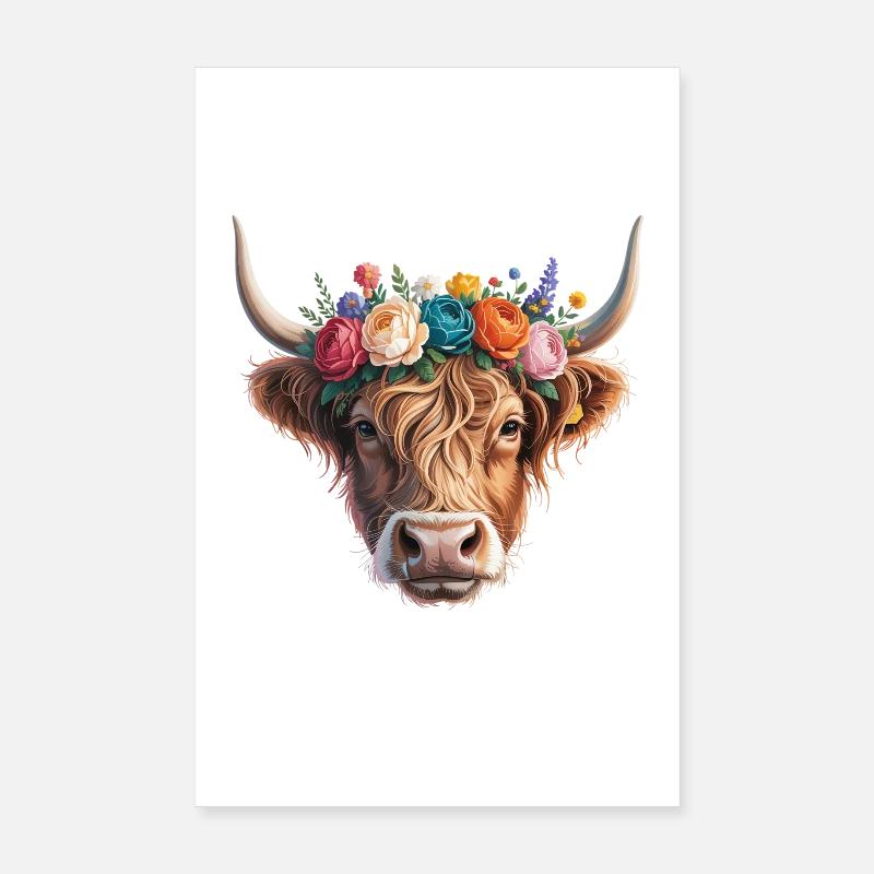 Kuh mit Blumenkrone Poster 20x30 cm