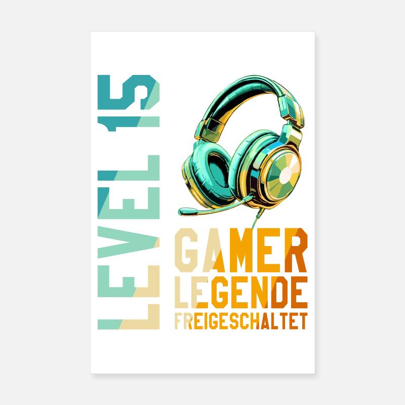 15. Geburtstag Junge Mädchen Gaming Level 15 Jahre Poster 20x30 cm