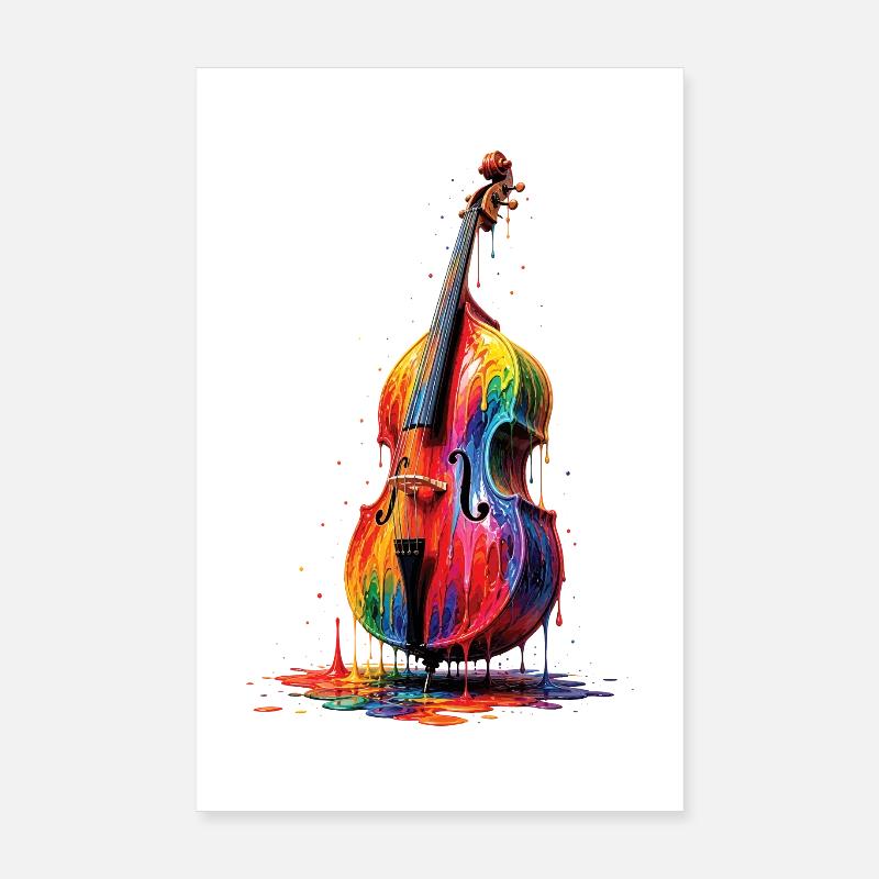 Kontrabass mit tropfender Farbe Poster 20x30 cm