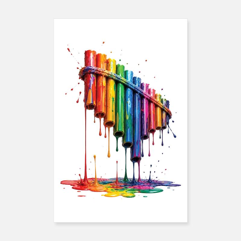 Panflöte mit tropfender Farbe Poster 20x30 cm