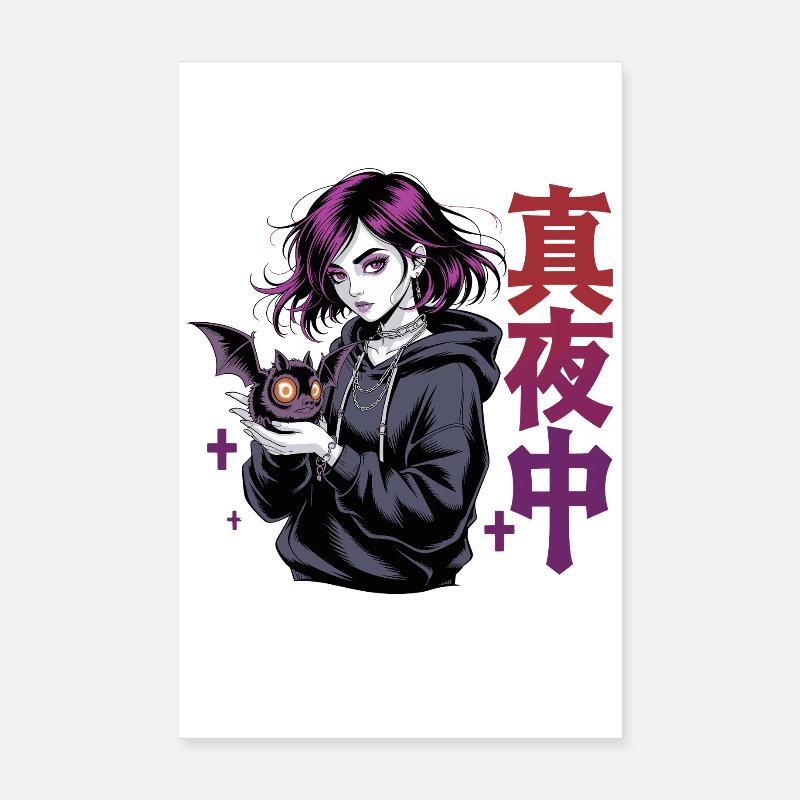 真夜中 Fille d’anime gothique Midnight Bat Gothic Poster 20 x 30 cm