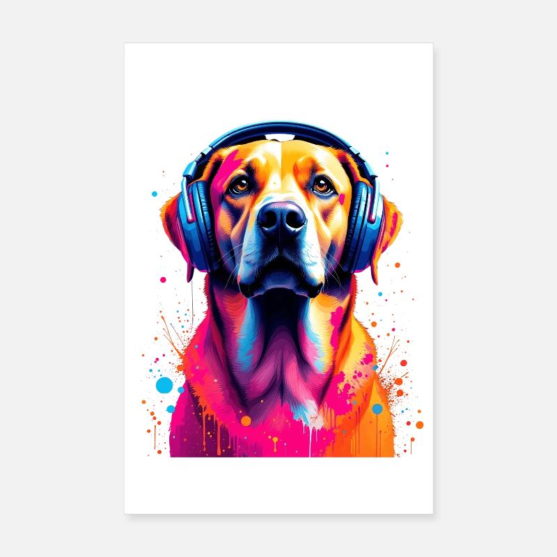 Labbi Labrador avec un casque Poster 20 x 30 cm