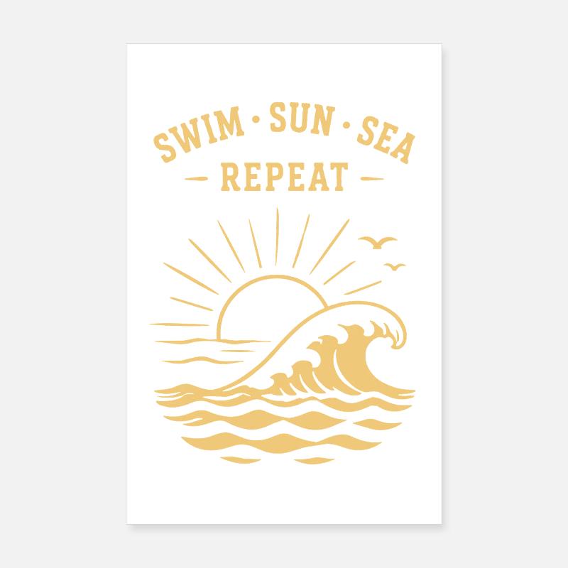 Nager Soleil Mer Répéter Vagues d’été Océan Poster 20 x 30 cm