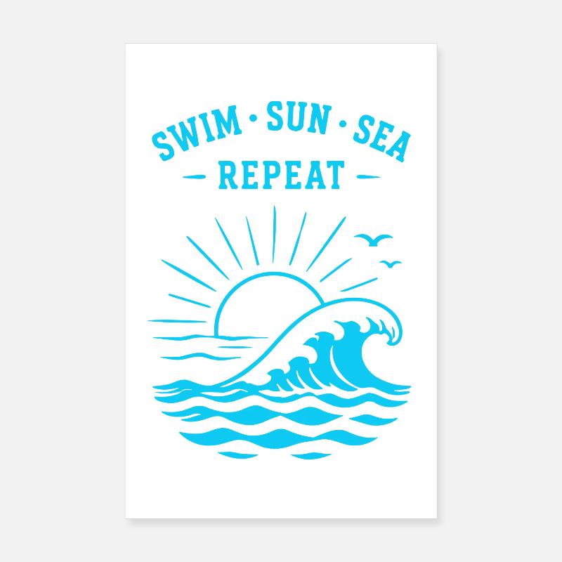 Nager Soleil Mer Répéter Vagues d’été Océan Poster 20 x 30 cm