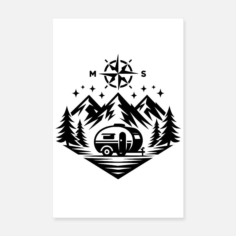 Camping Kompass Berge Poster 20x30 cm