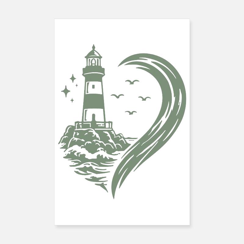 Herz Leuchtturm Meer Maritim Küste Urlaub Poster 20x30 cm