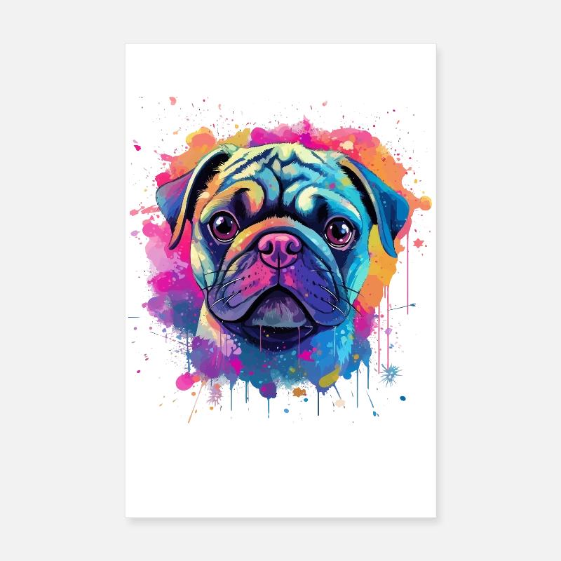 Lebendiges Mops-Splash-Porträt Poster 20x30 cm