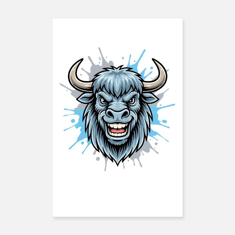 Blue Bison Head Splash Poster 8" x 12" (20x30 cm)