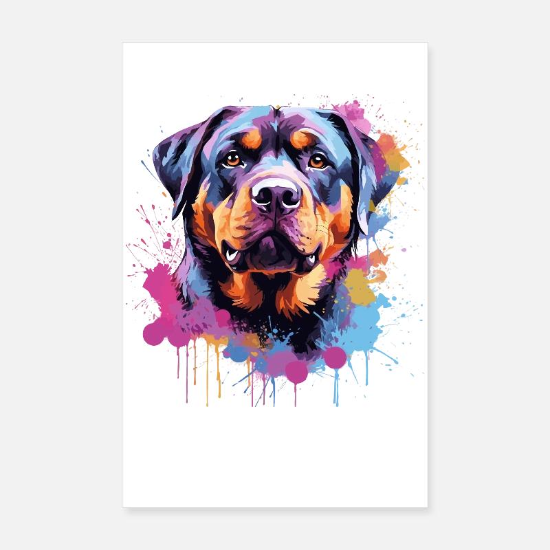 Rottweiler Chien coloré à l’art éclaboussé Poster 20 x 30 cm