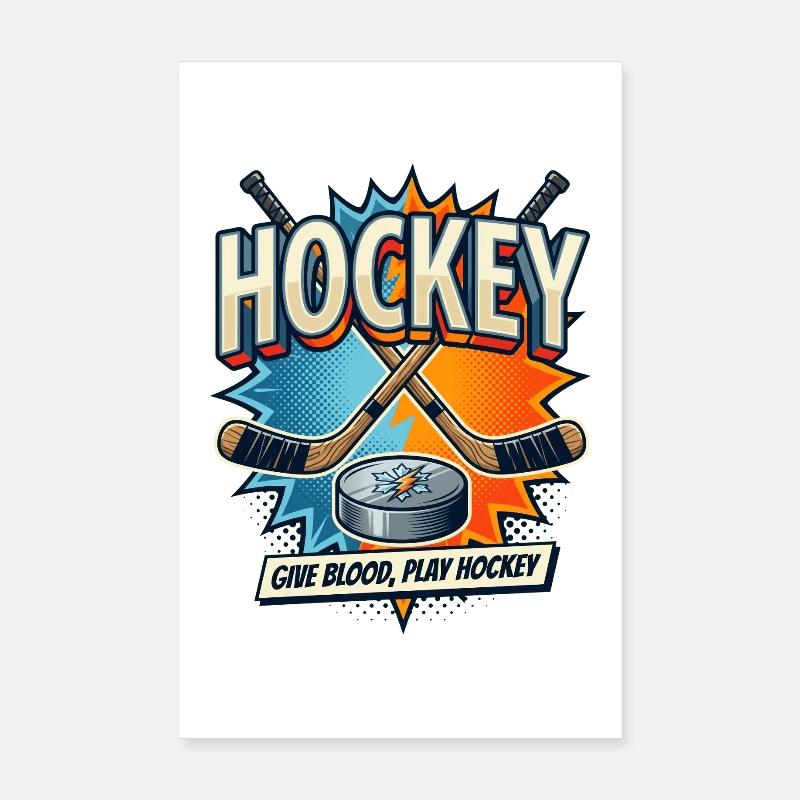Retro Eishockey Schläger Puck Comic Poster 8" x 12" (20x30 cm)
