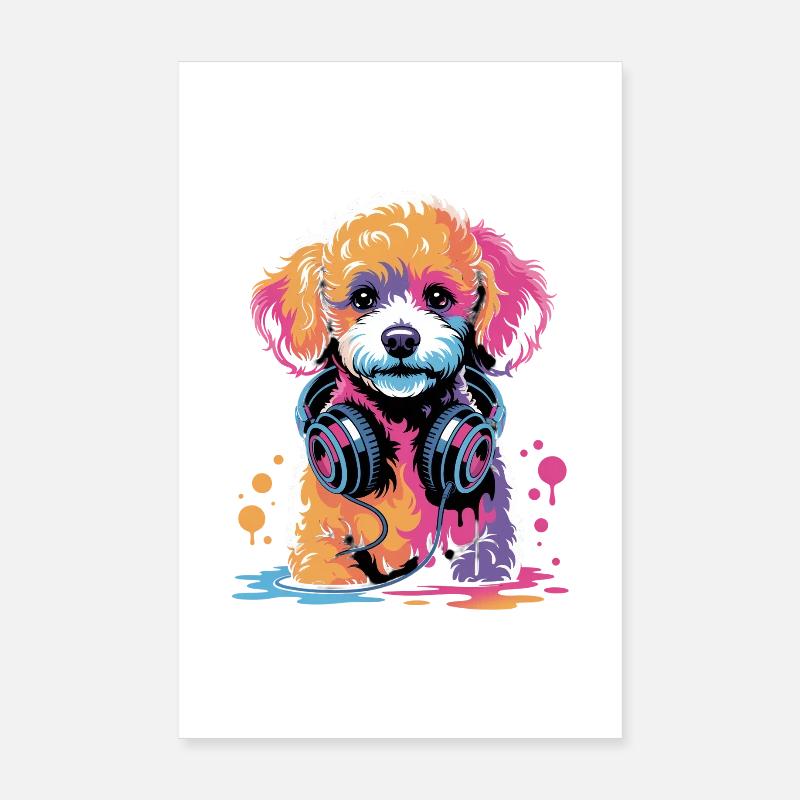 Pudel Welpe mit Kopfhörer Poster 20x30 cm