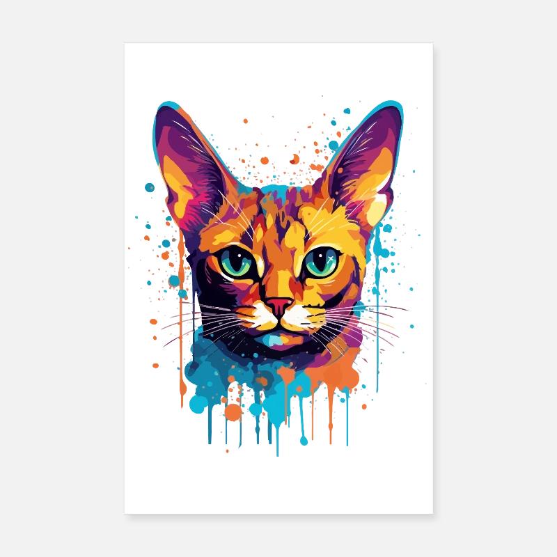 Colorful Splash Art Abyssinian Cat Face Poster 8" x 12" (20x30 cm)
