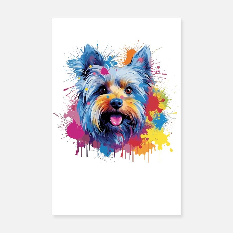 Yorkshire Terrier Hund Bunte Spritzkunst Poster 20x30 cm