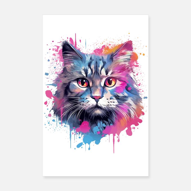 Chat américain à queue bobtail Art coloré Poster 20 x 30 cm