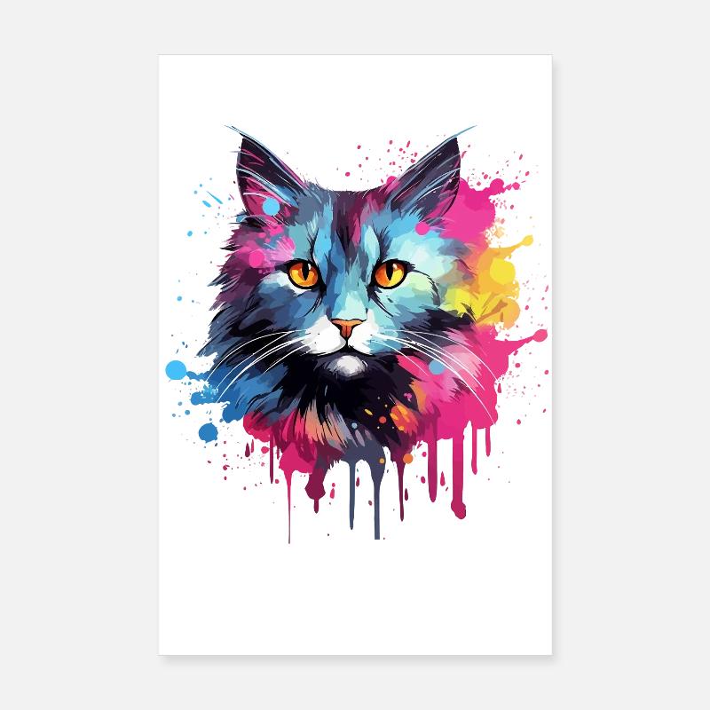 Visage de chat américain à queue courte avec des éclaboussures colorées - Poster 20 x 30 cm - blanc