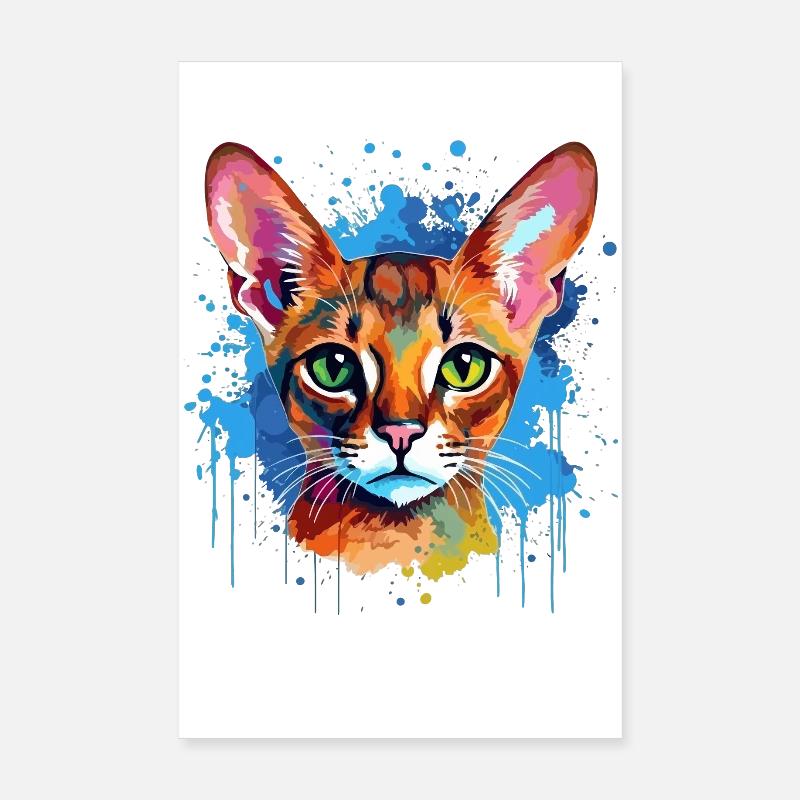 Art éclaboussuré de chat abyssinienne graphique coloré Poster 20 x 30 cm
