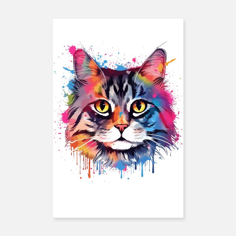 Art coloré éclaboussé Visage de chat américain à queue courte Poster 20 x 30 cm