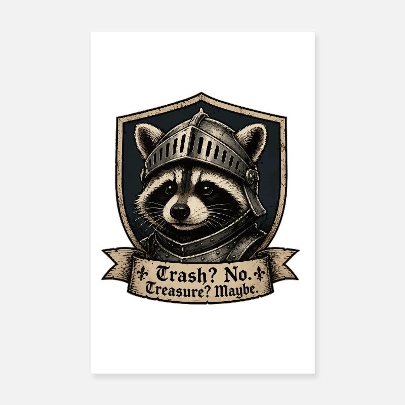 Knight Raccoon Shield Design Poster 8" x 12" (20x30 cm)