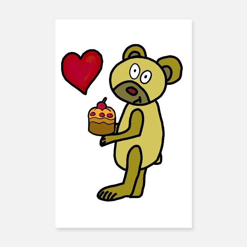 Teddy Muffin Herz Geburtstag Muttertag Kuchen Poster 20x30 cm